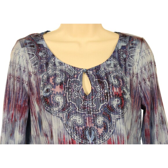 Unity World Wear Womens Sublimation Shirt S Small Blue Lace 3/4 Sleeve Colorful - Picture 3 of 10